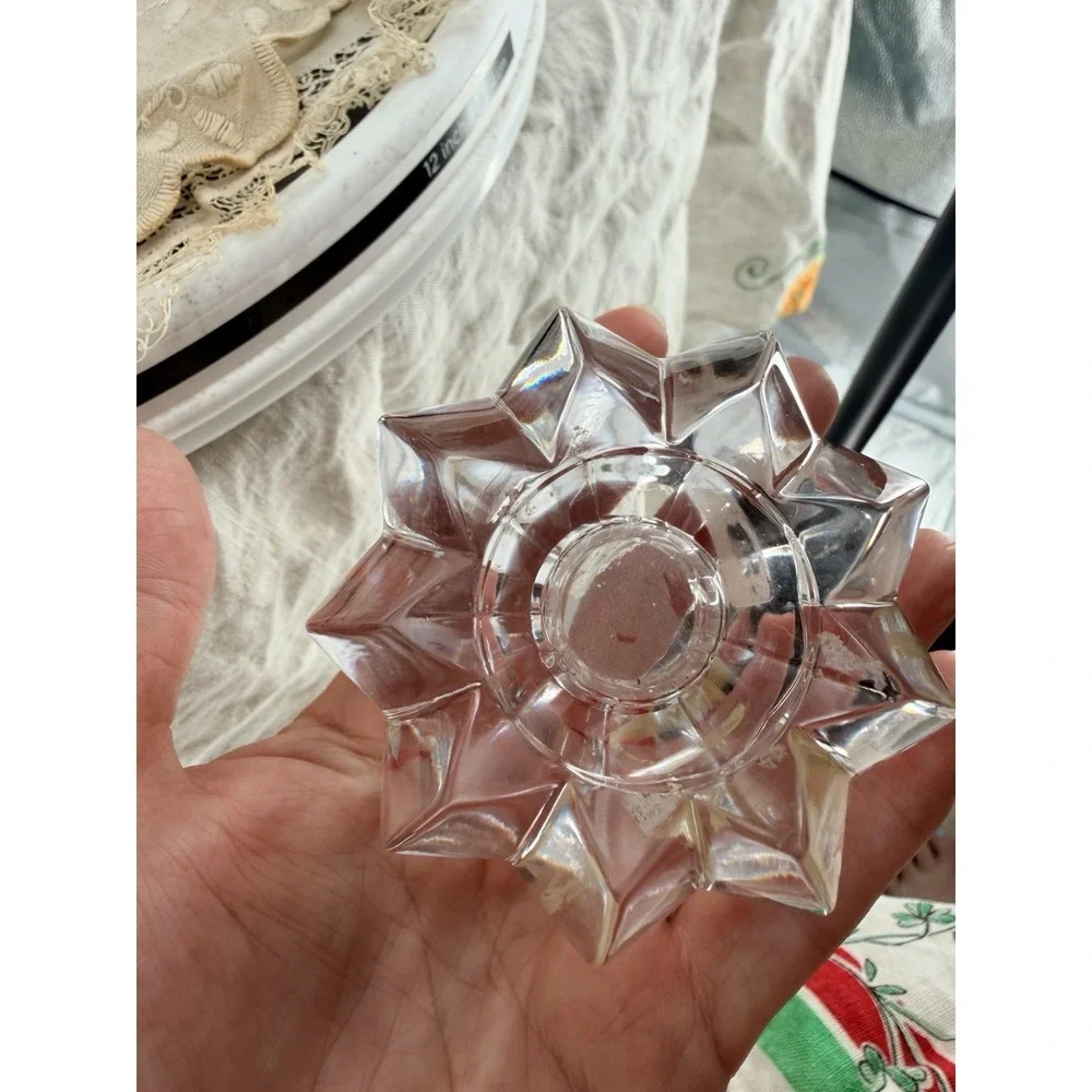 Mikasa Austria Crystal Lotus Taper Candle Holders Pair MCM Hollywood Regency New